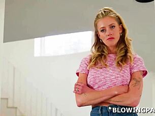 busty milf giving lazy husband blowjob