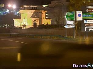 Euro babe rubs her vag and cums on big cock