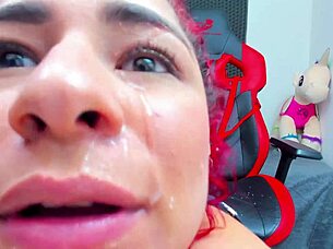 Deepthroat blowjob on big cock.