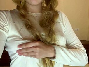 Cute Blonde Peasant Girl Fucks Her Ass With Fingers Alone At Home! So Delicious!