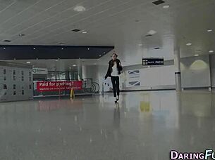 Euro babe rubs her vag and cums on big cock