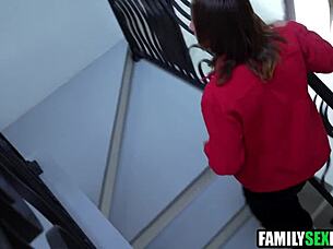 Nerdy step sister and BFF fuck blindfolded step brother!