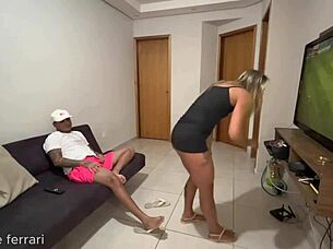 friend came to watch game, husband left, i took advantage