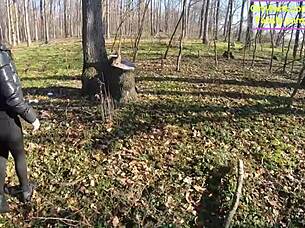 tight leather pants, no panties, wet surprise in car! steamy blowjob outdoors, rough forest fuck!