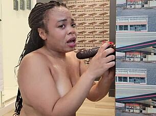 She spits and slurps on dildo in sloppy deepthroat solo session