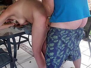 Fucking neighbor's wife outdoor on patio.