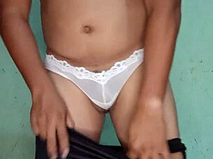 excited in white thong