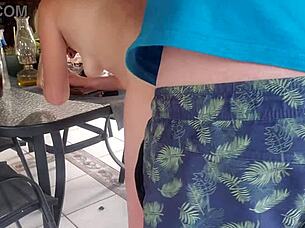 Fucking neighbor's wife outdoor on patio.