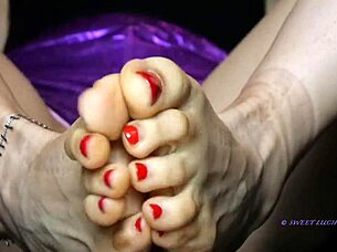 Small feet mistress with red polish dominates sensually