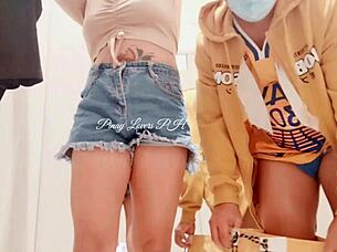 Stepsister gets risky public sex in mall fitting room.