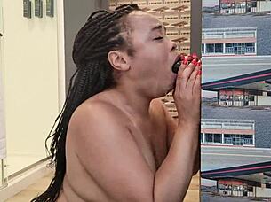 She spits and slurps on dildo in sloppy deepthroat solo session