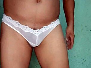 excited in white thong