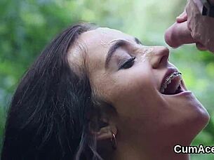 i'm a hot babe getting cum load on my face sucking all the jizz