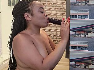 She spits and slurps on dildo in sloppy deepthroat solo session