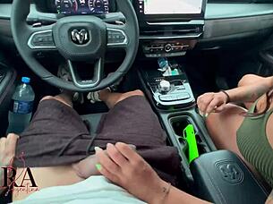 Brunette Gives Blowjob In Ex's Car With Big Ass On Display.