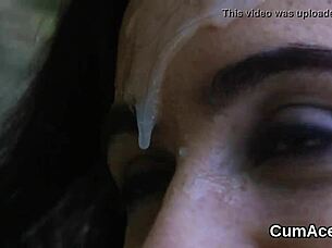 i'm a hot babe getting cum load on my face sucking all the jizz