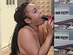 She spits and slurps on dildo in sloppy deepthroat solo session