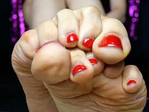 Small feet mistress with red polish dominates sensually