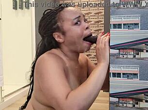 She spits and slurps on dildo in sloppy deepthroat solo session