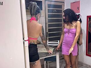 Tanned Blonde and Brunette Bisexual Babes Get Wild in Car Girl-on-Girl Action