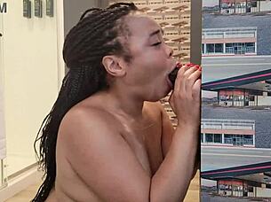 She spits and slurps on dildo in sloppy deepthroat solo session