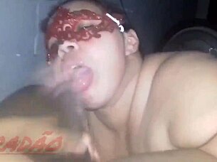 My whore sucks and swallows my cock in raw action.