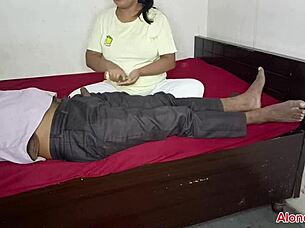 Stepsister gives oil massage on dick after fucking innocent brother?