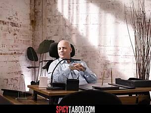 Perv stepdad lets stepson fuck his secretary in the office hard