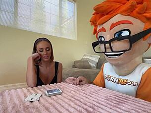 Brunette mystic Christina buffs magic crystal balls with her tongue at PornDudeCasting.