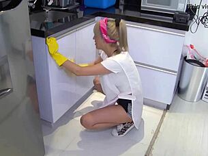karla rivera, blonde latina maid, smashed hard at work in garage