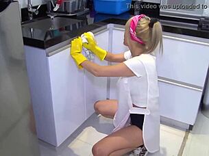 karla rivera, blonde latina maid, smashed hard at work in garage