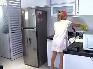karla rivera, blonde latina maid, smashed hard at work in garage