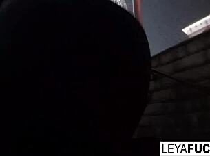 The blonde hooker leaves the snowy streets to give her pimp an anal blowjob and cumshot.