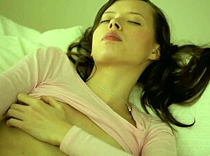 lynn strips naked and rams glass dildo deep in dripping cunt