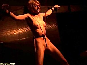 Skinny teen slave spanked and whipped by master in bdsm session.