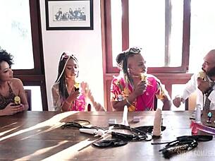 Black couple in sheer red enters porn with intense teen 18+ action