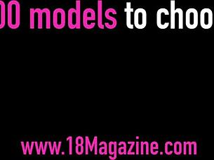 teen temptation busty brunette katie fey poses topless by the door