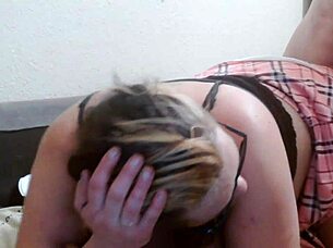 My Slut Sucks Cock In Pink Skirt And Glasses Hungry For Cum