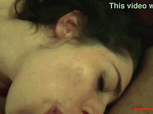 teen swallowing cum with natural boobs