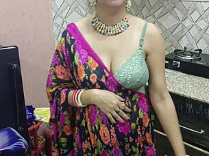 Desi Indian bhabhi cheats with brother-in-law in kitchen, sensual sex with dirty talk