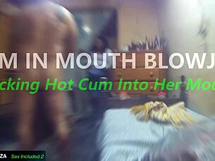 She sucks his cock deep in the bedroom. Mexican beauty takes face fucking and blowjob. He cums in her mouth as she swallows every drop.