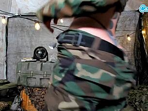 naughty teen 18+ soldier almost caught masturbating in the field?