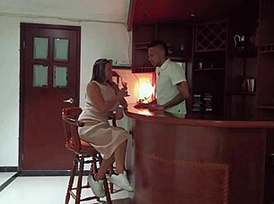 Pretty Colombian Wife With Skinny Waist And Ass Fucks New Bartender At Usual Bar