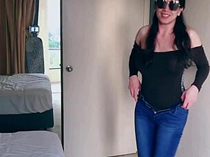 Pretty Asian Ladyboy Jeans Striptease With Big Boobs