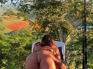 Asian Beauty Rides Big Black Cock On Farm Outdoors