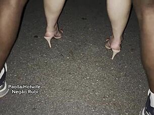 paolla hotwife teaches 23cm black lover to fuck in car while cuckold husband watches