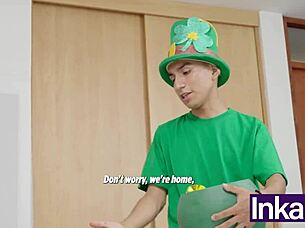 Ebony curvy woman fucked by dwarf at Saint Patrick's party