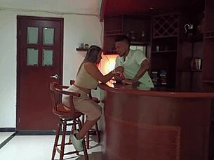 Pretty Colombian Wife With Skinny Waist And Ass Fucks New Bartender At Usual Bar