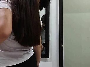 Secret sex with beautiful latina stepsister almost caught