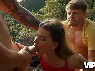 Young Lady Feels Intense Pleasure During Rough Sex With Two Huge Cocks While Husband Watches.